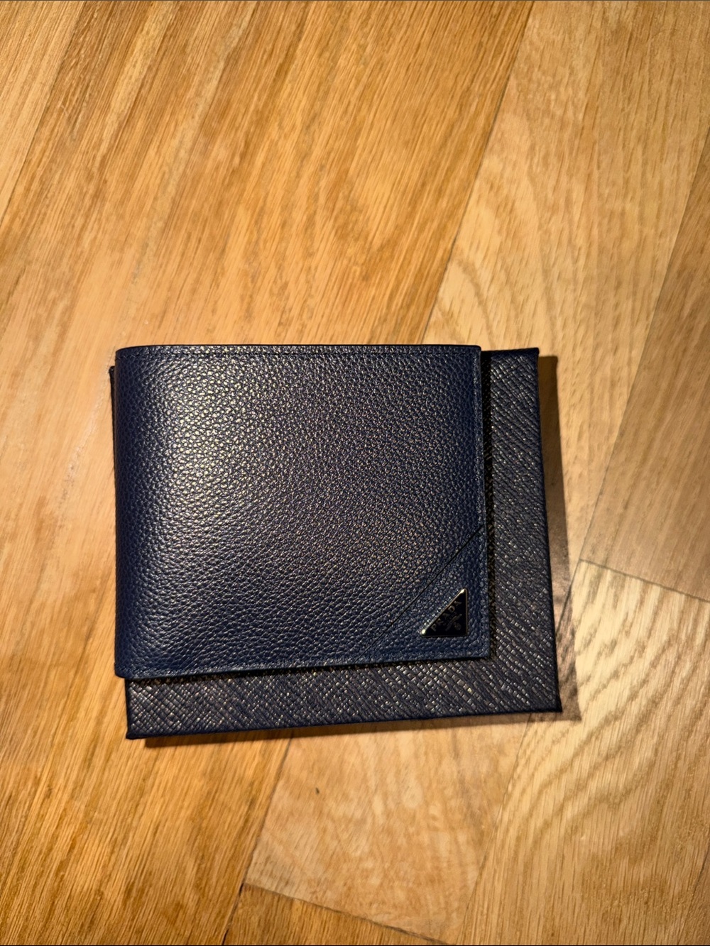Prada Men's Navy Blue Leather Money Clip Wallet